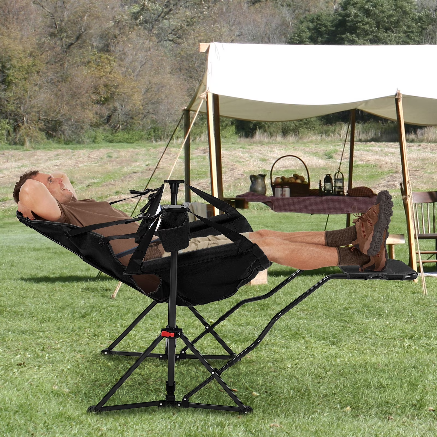 πͺ Foldable Rocking Camping Chair | Footrest + Cup Holder + Pillow | 500 lbs Capacity