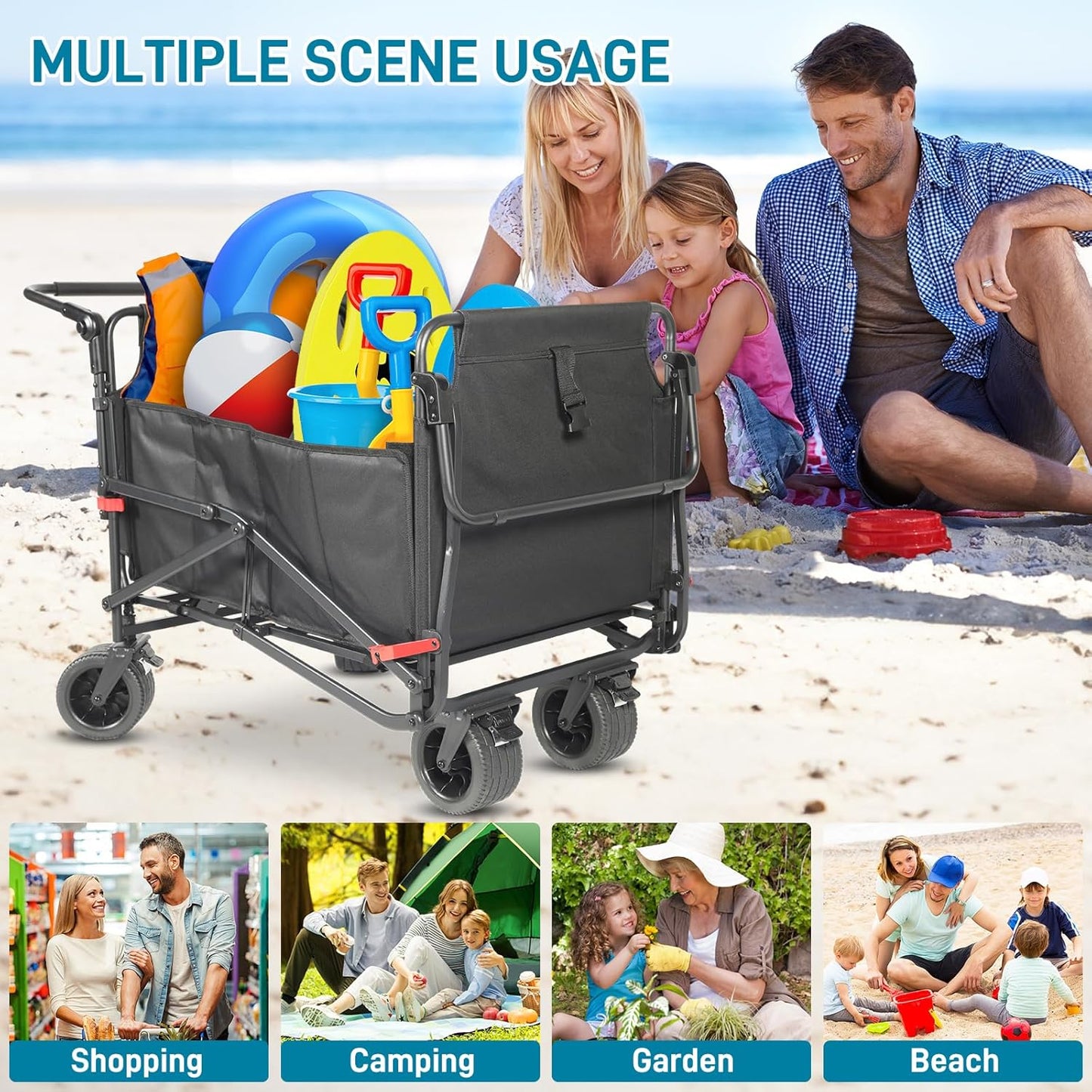 🛒 2-in-1 Folding Wagon & Beach Chair | 650 lbs Capacity | All‑Terrain Wheels