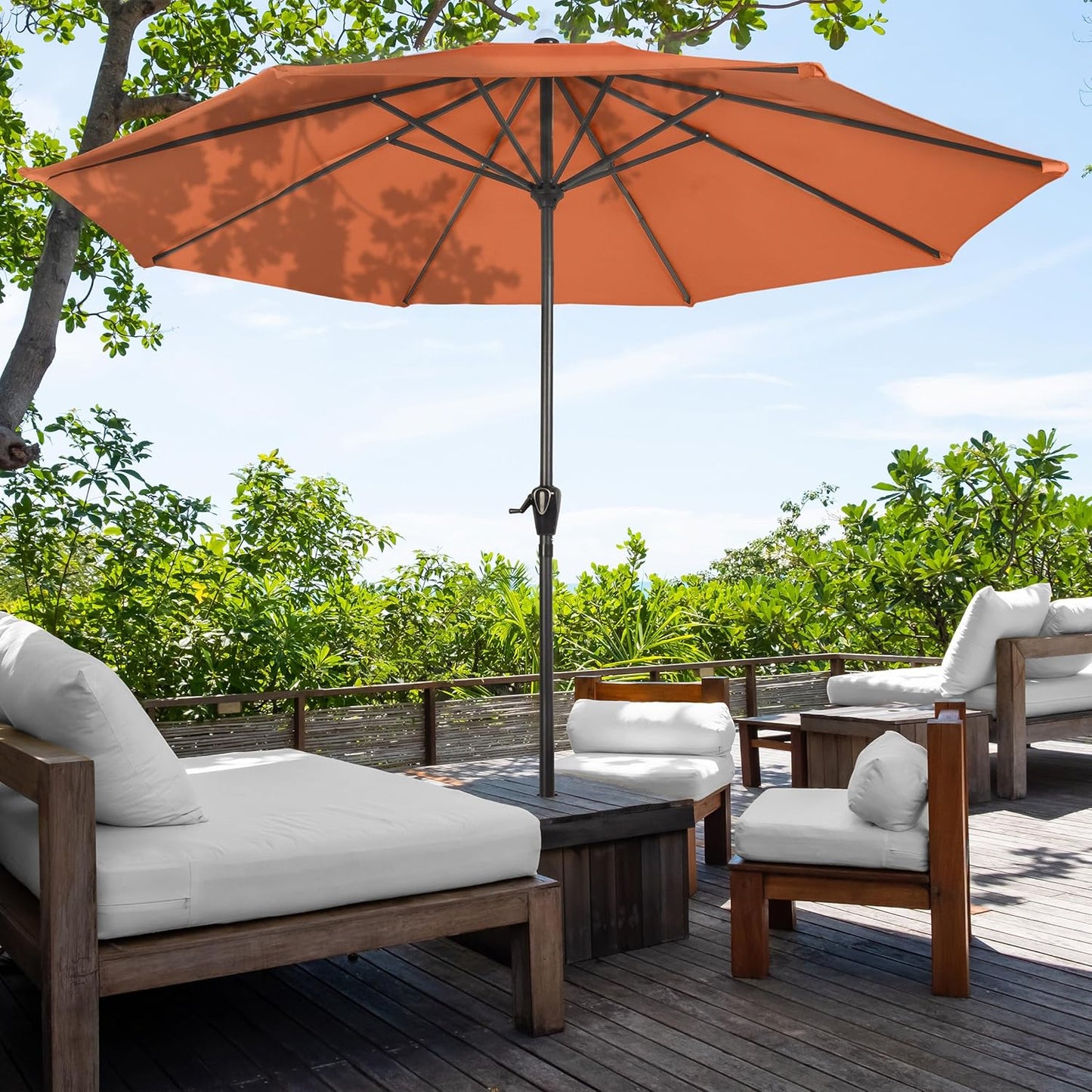 ☂️ 9ft Round Patio Umbrella | Easy Crank | Vented Canopy | Orange