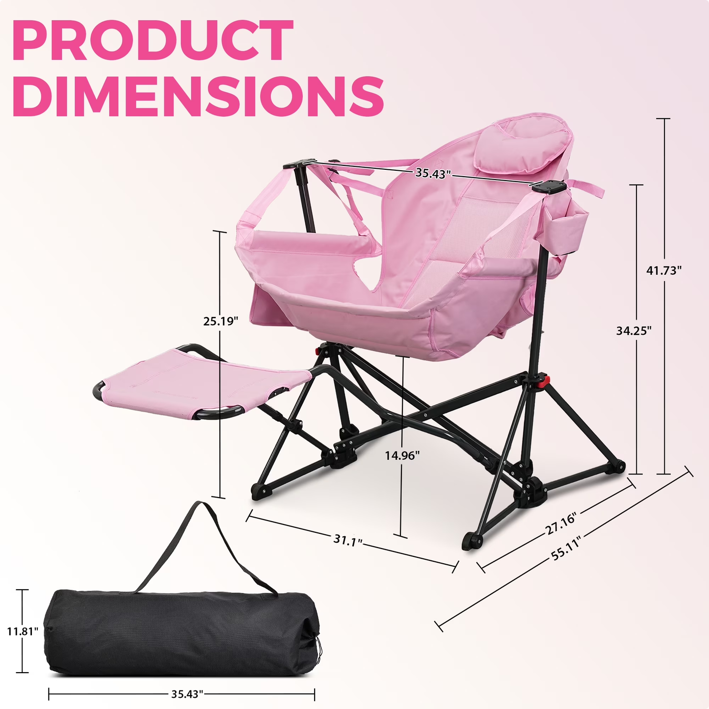 🪑 Foldable Rocking Camping Chair | Footrest + Cup Holder + Pillow | 500 lbs Capacity