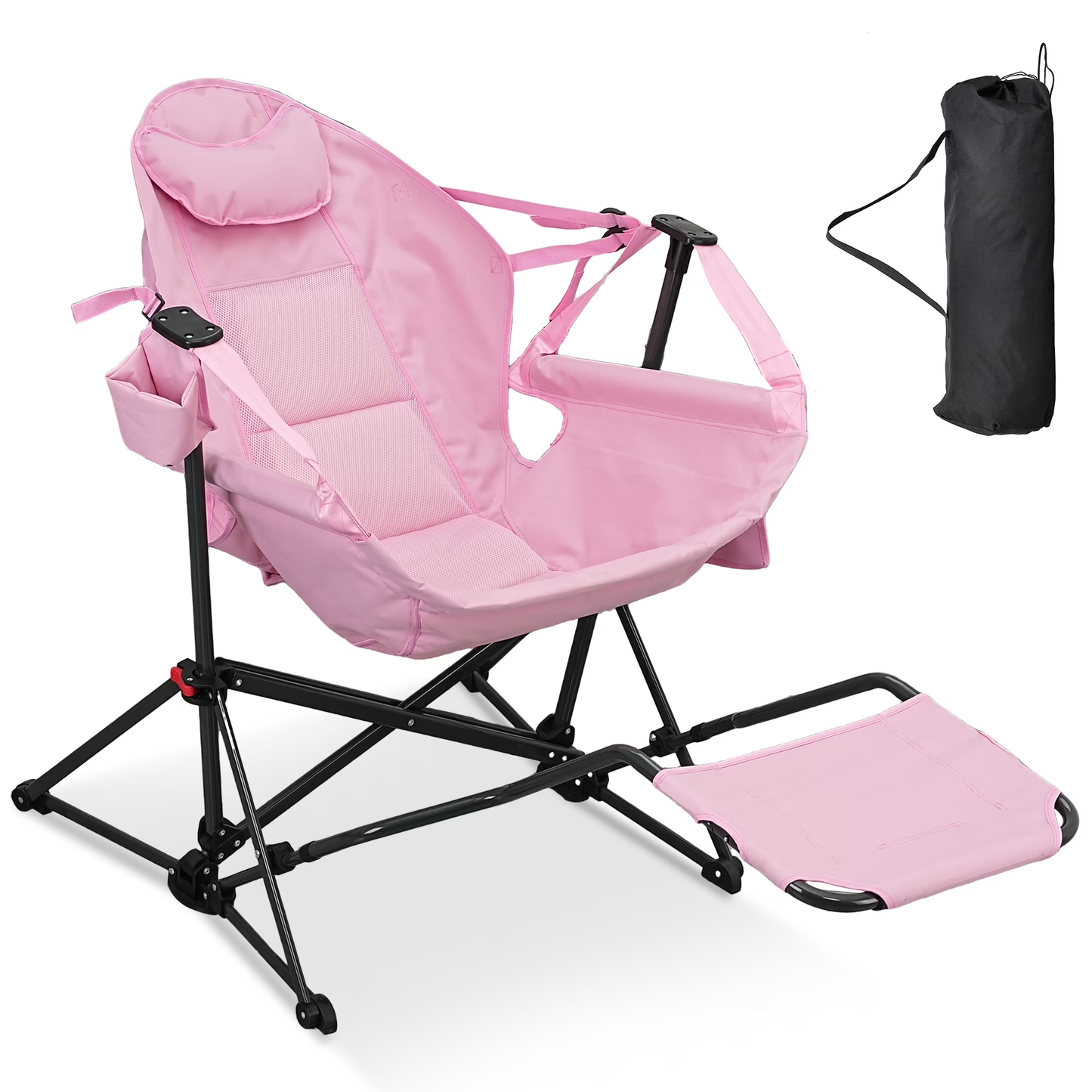 🪑 Foldable Rocking Camping Chair | Footrest + Cup Holder + Pillow | 500 lbs Capacity