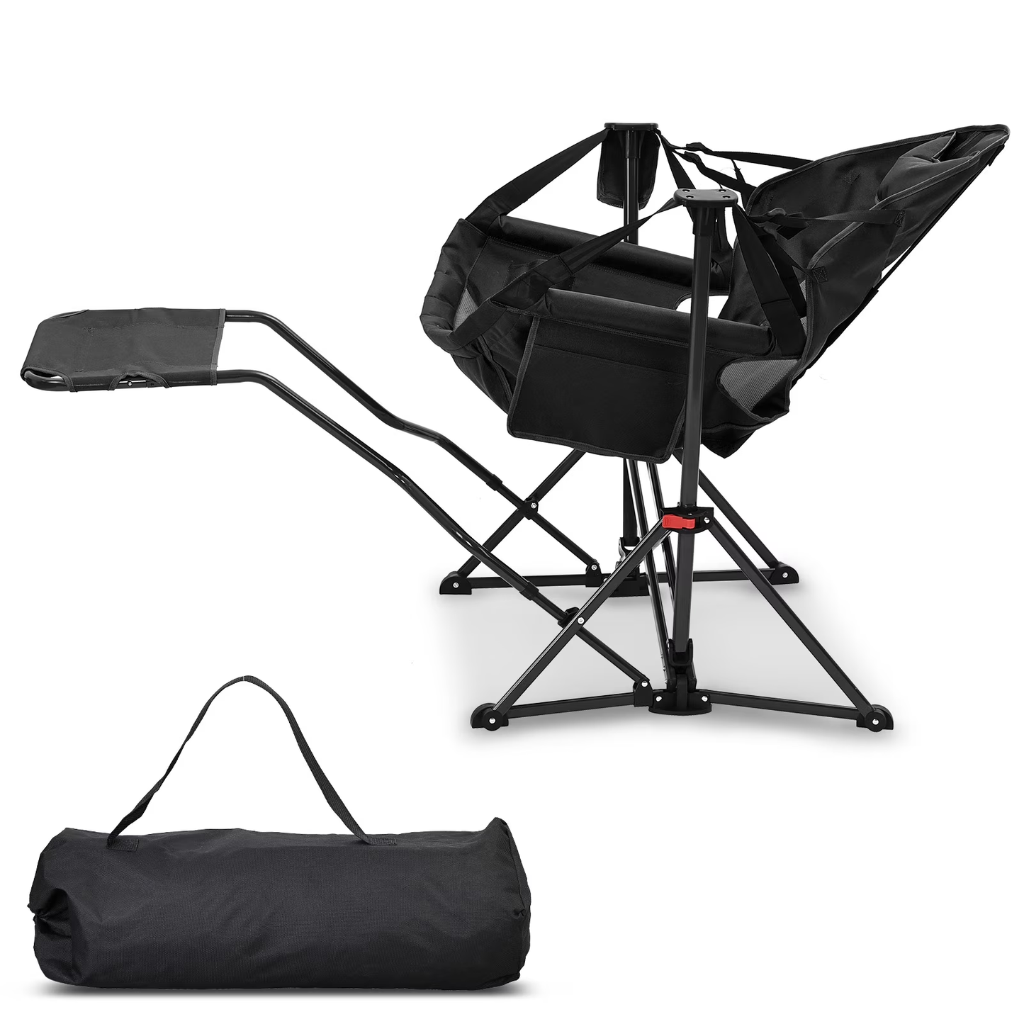🪑 Foldable Rocking Camping Chair | Footrest + Cup Holder + Pillow | 500 lbs Capacity