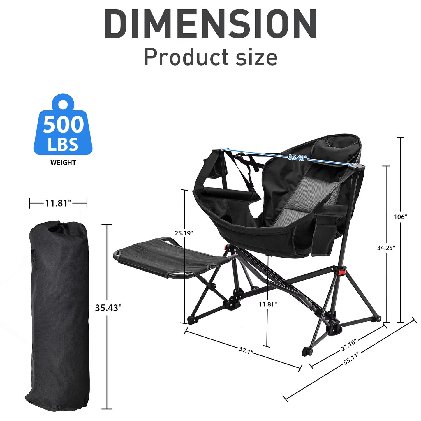 🪑 Foldable Rocking Camping Chair | Footrest + Cup Holder + Pillow | 500 lbs Capacity