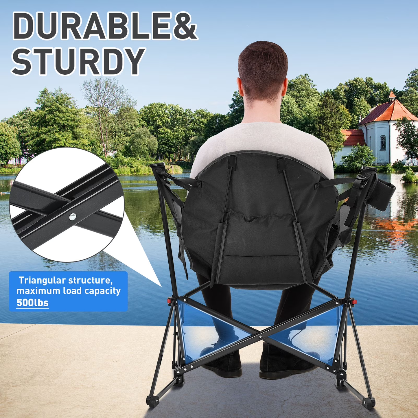 🪑 Foldable Rocking Camping Chair | Footrest + Cup Holder + Pillow | 500 lbs Capacity