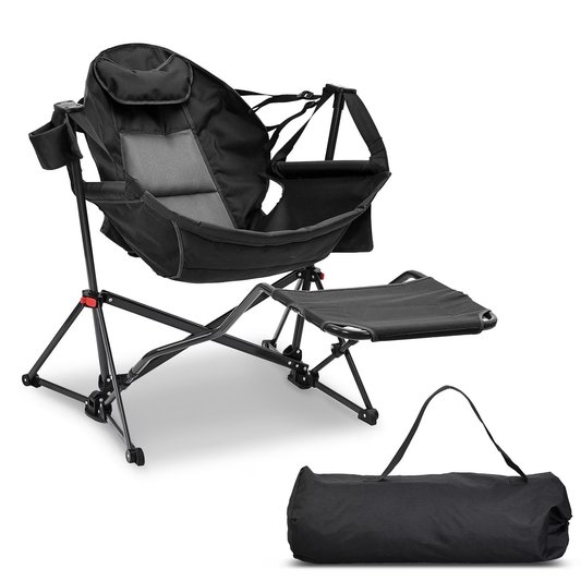🪑 Foldable Rocking Camping Chair | Footrest + Cup Holder + Pillow | 500 lbs Capacity