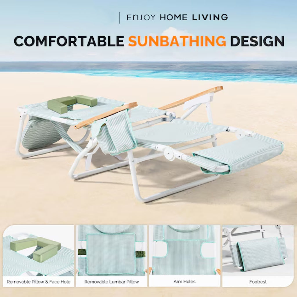 ☀️ 3-in-1 Patio Recliner | Face Cutout | Extendable Leg Rest | Cup Holder & Storage