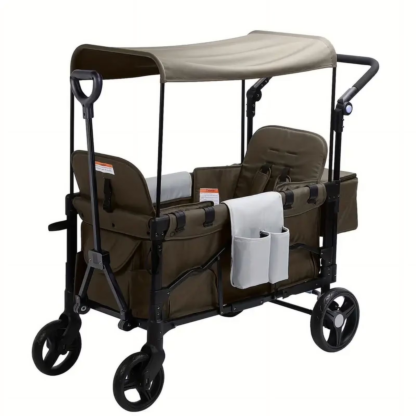 🛒 3-in-1 Wagon Stroller for 2 Kids | Canopy | All‑Terrain Wheels | Brown