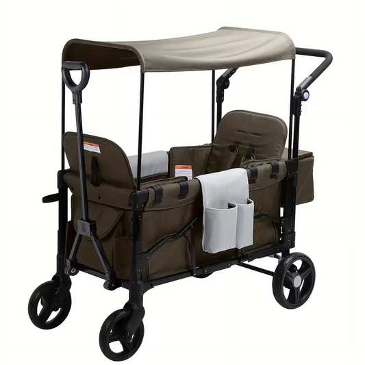 🛒 3-in-1 Wagon Stroller for 2 Kids | Canopy | All‑Terrain Wheels | Brown