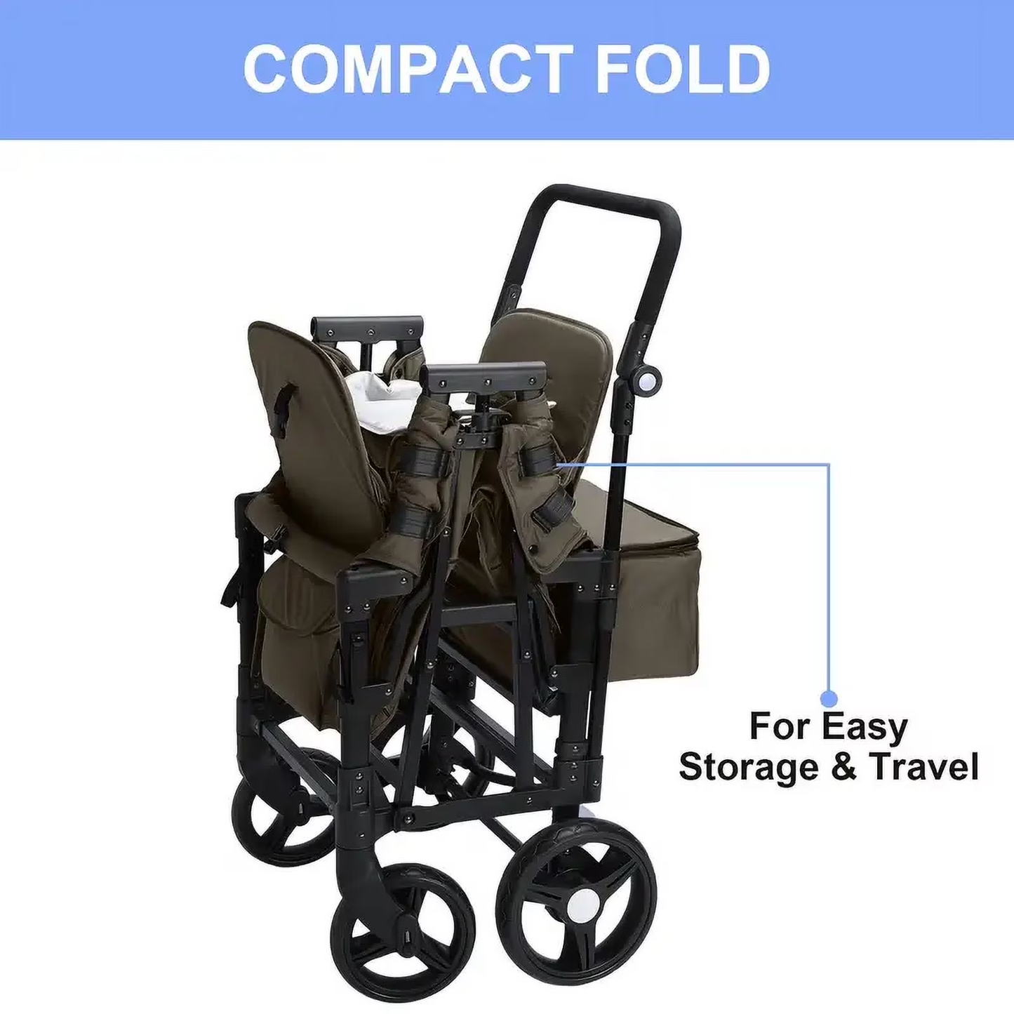 🛒 3-in-1 Wagon Stroller for 2 Kids | Canopy | All‑Terrain Wheels | Brown