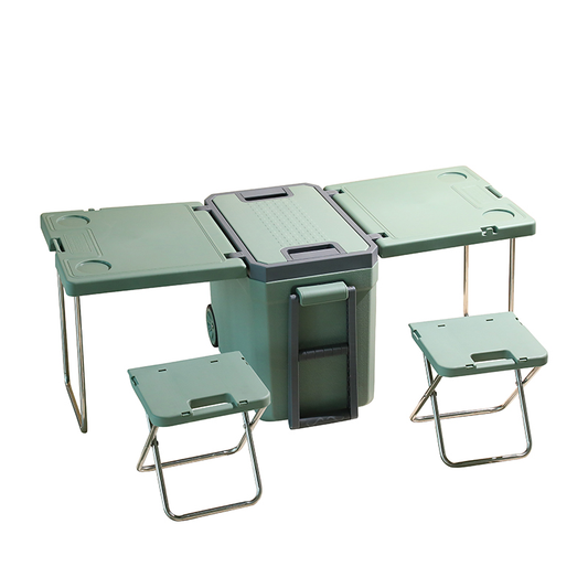 🧺 3-in-1 Outdoor Cooler Set | 32L Insulated | Foldable Tables + Chairs | Wheels