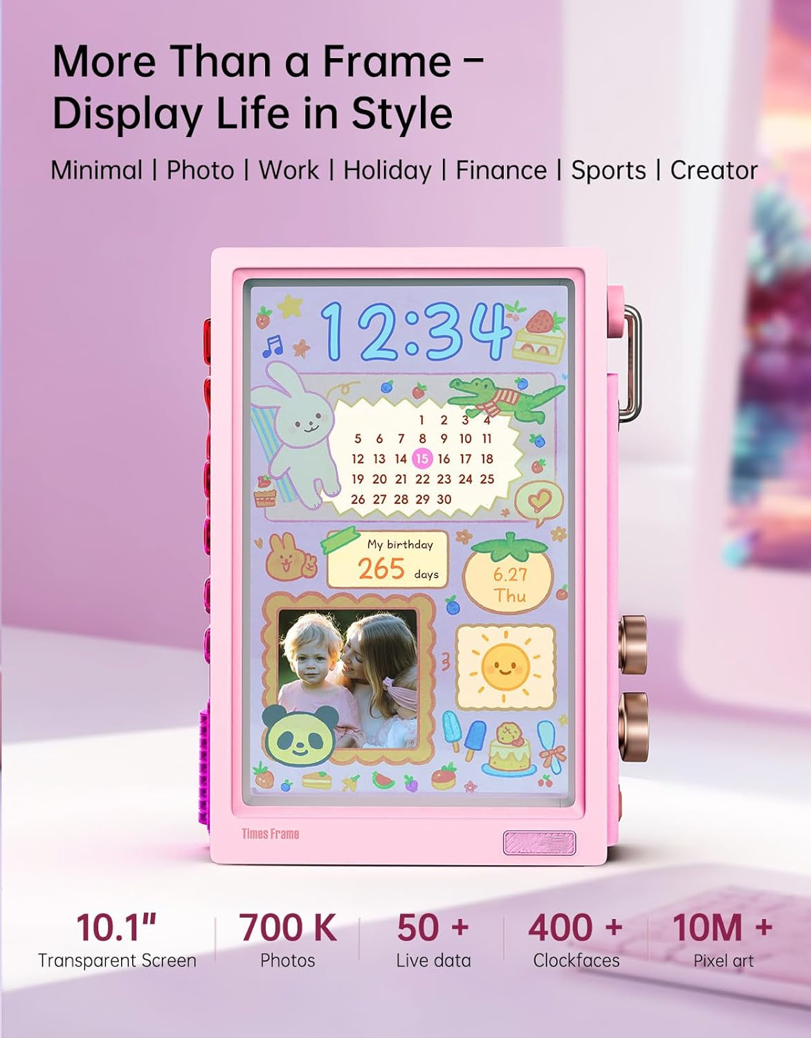 🖼️ 10.1" Transparent Smart Frame | IPS Screen | WiFi | 64GB | 400+ Clock Faces