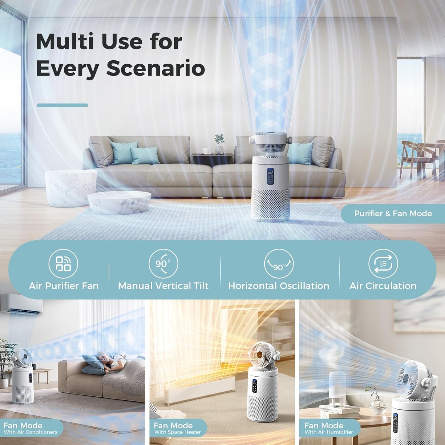 🌀 2-in-1 Air Purifier & Circulator Fan | Covers 1980 sq.ft | Washable Filter | Smart WiFi