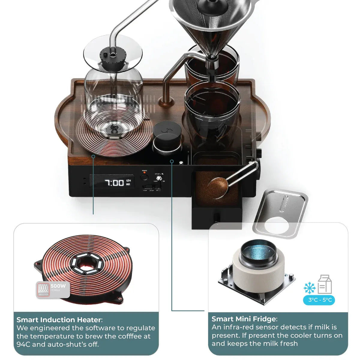 ⏰ Coffee Alarm Clock | Auto‑Brew at Wake‑Up | Tea or Coffee | Milk Cooler