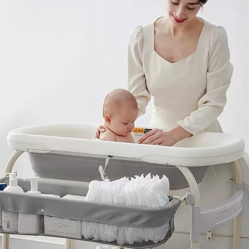 🛀 2-in-1 Baby Bathtub & Changing Station | Lockable Wheels | Storage Tray | Space-Saving