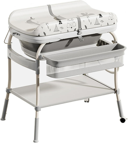 🛀 2-in-1 Baby Bathtub & Changing Station | Lockable Wheels | Storage Tray | Space-Saving