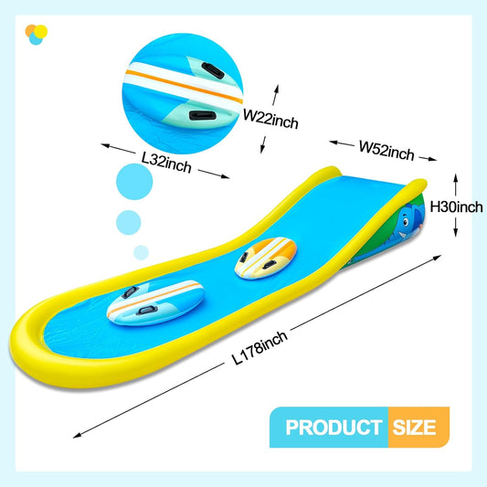 🌊 15FT Inflatable Water Slide | 2 Surf Riders | Built‑In Sprinkler | Backyard Fun