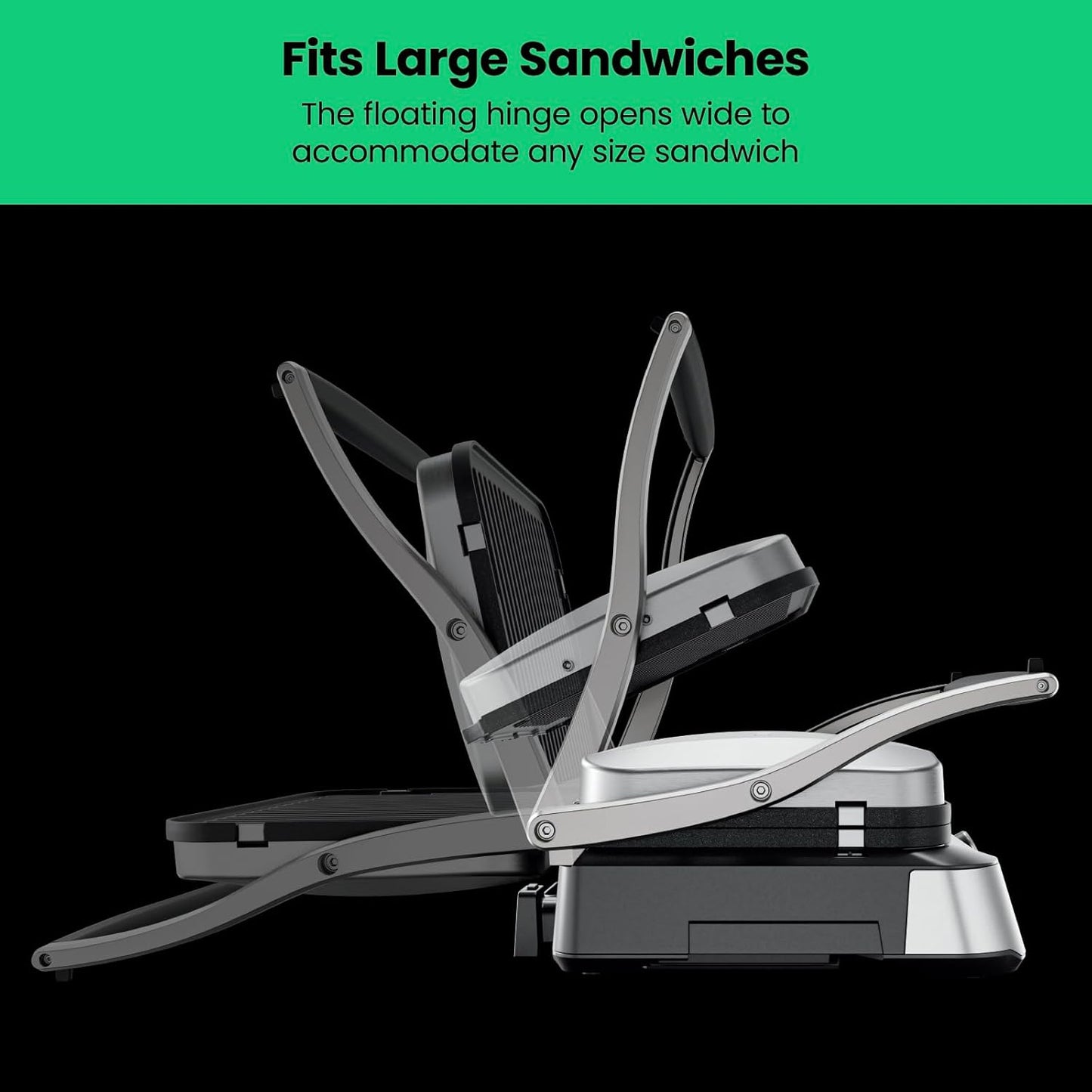 🥪 5-in-1 Panini Press & Grill | Opens 180° | Removable Plates | LCD Timer