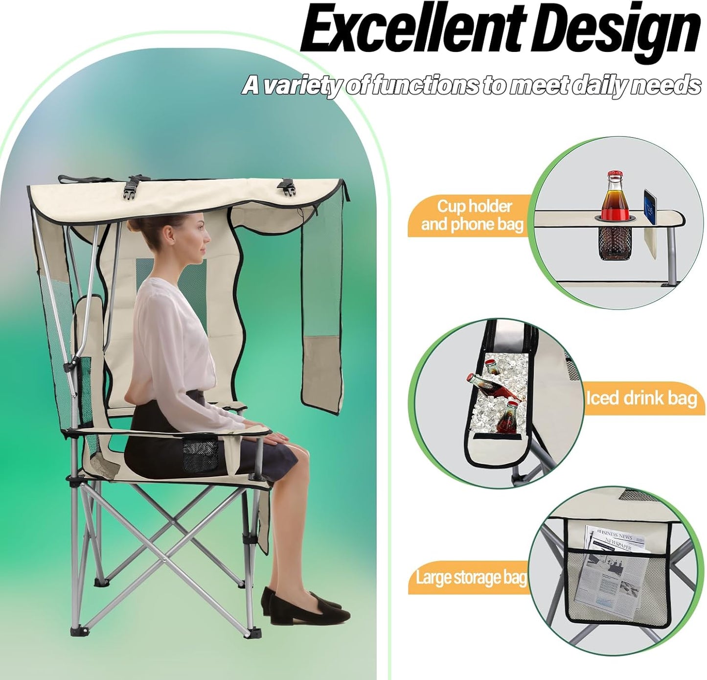 ⛱️ Portable Folding Camping Beach Chair with Canopy Shade