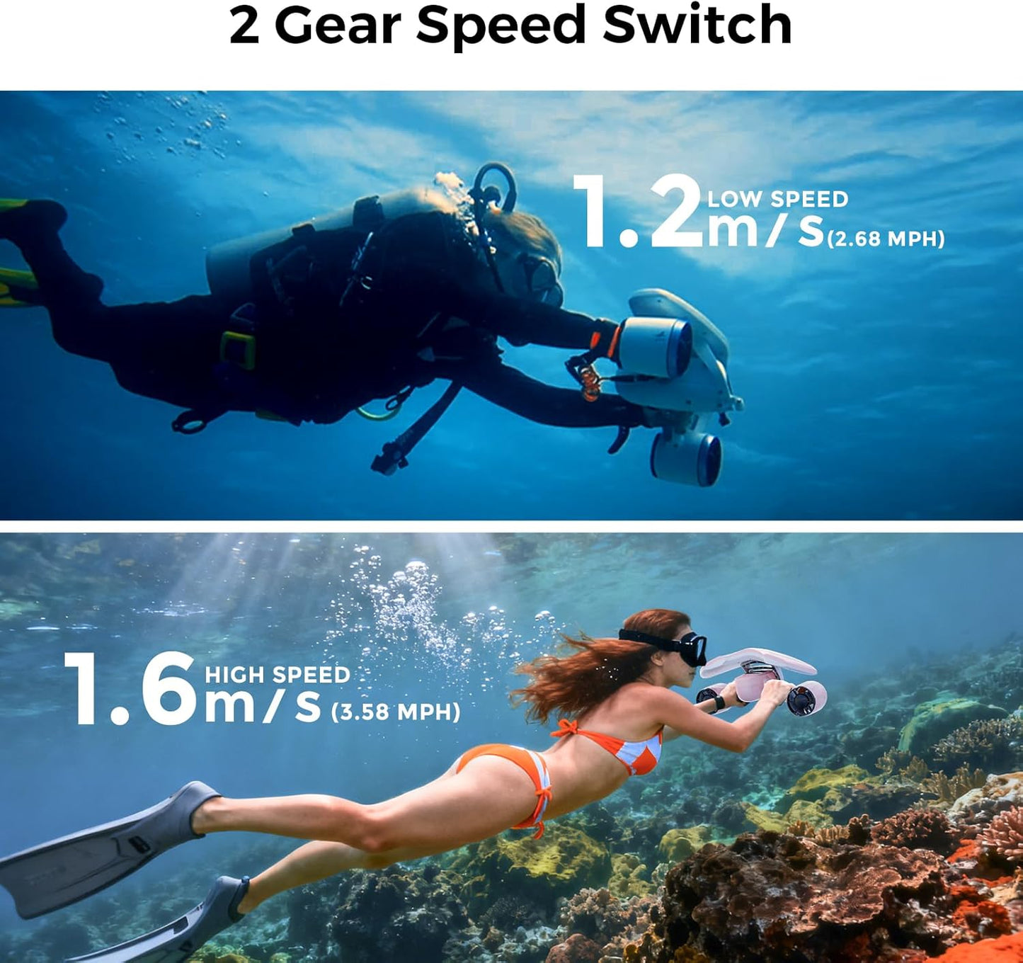 🚀 Underwater Scooter with Camera Mount – Dual Motors, 22 lbf Thrust, 45 Min Runtime, 131ft Waterproof