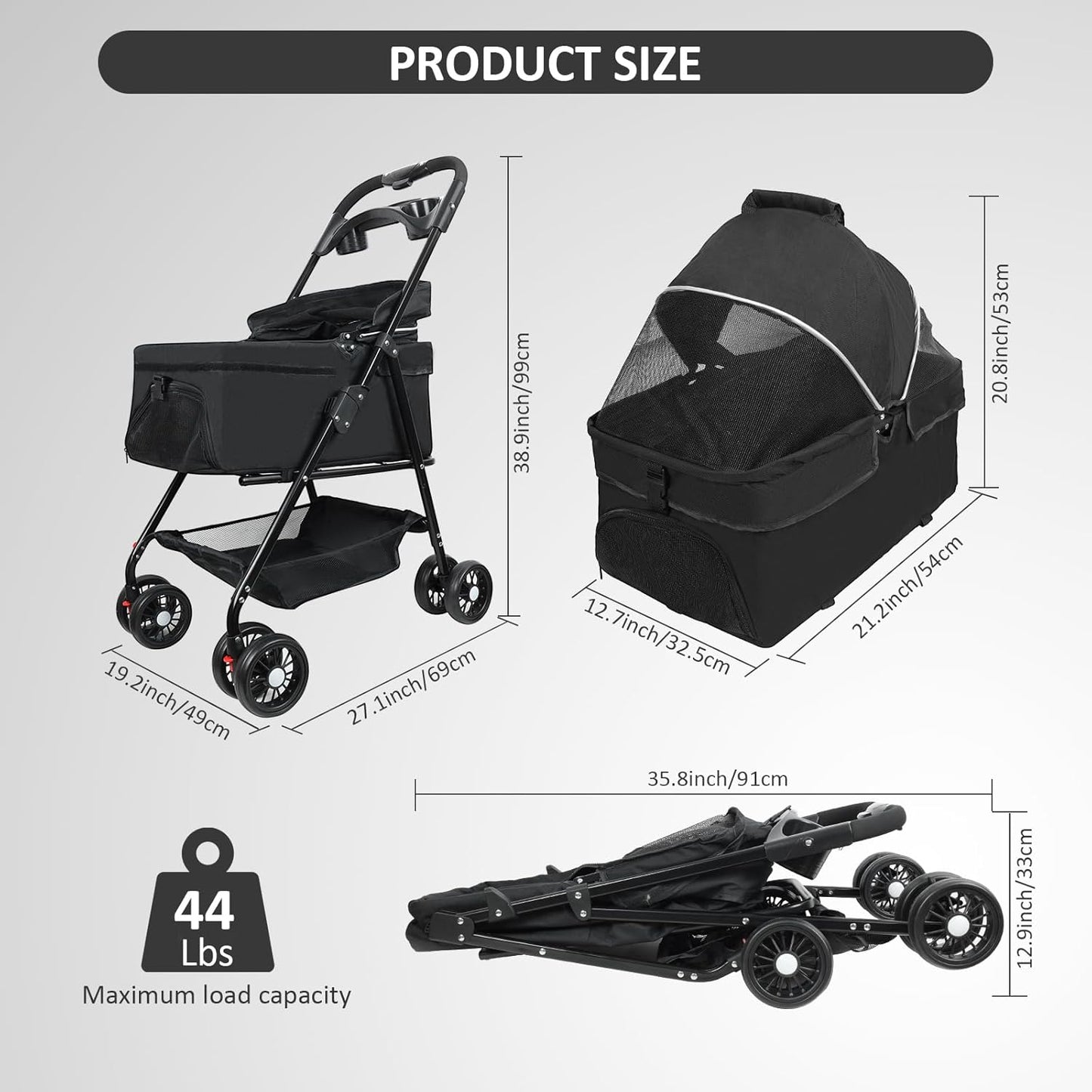 🐾 Pet Stroller | 4‑Wheel Foldable | For Cats & Small Dogs