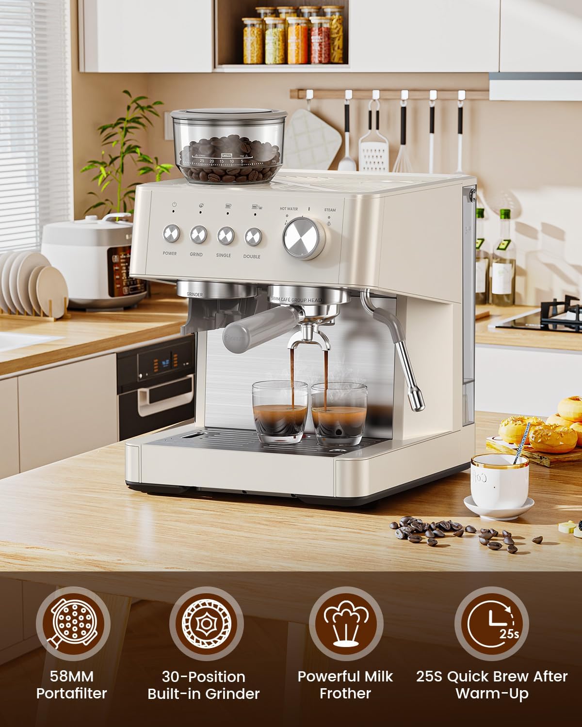☕ 20 Bar Espresso Machine | Built-in Grinder | Anti-Clog