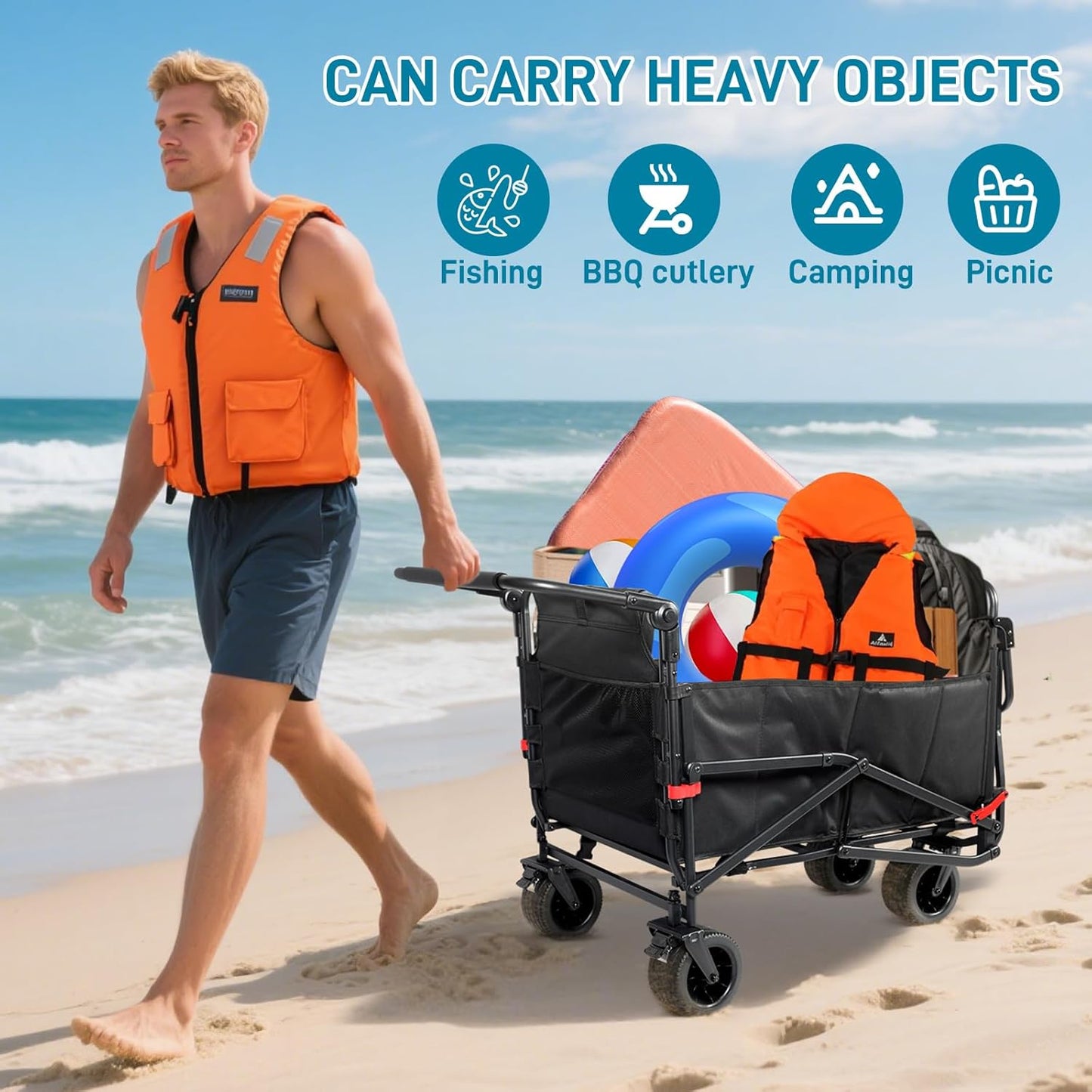 🛒 2-in-1 Folding Wagon & Beach Chair | 650 lbs Capacity | All‑Terrain Wheels