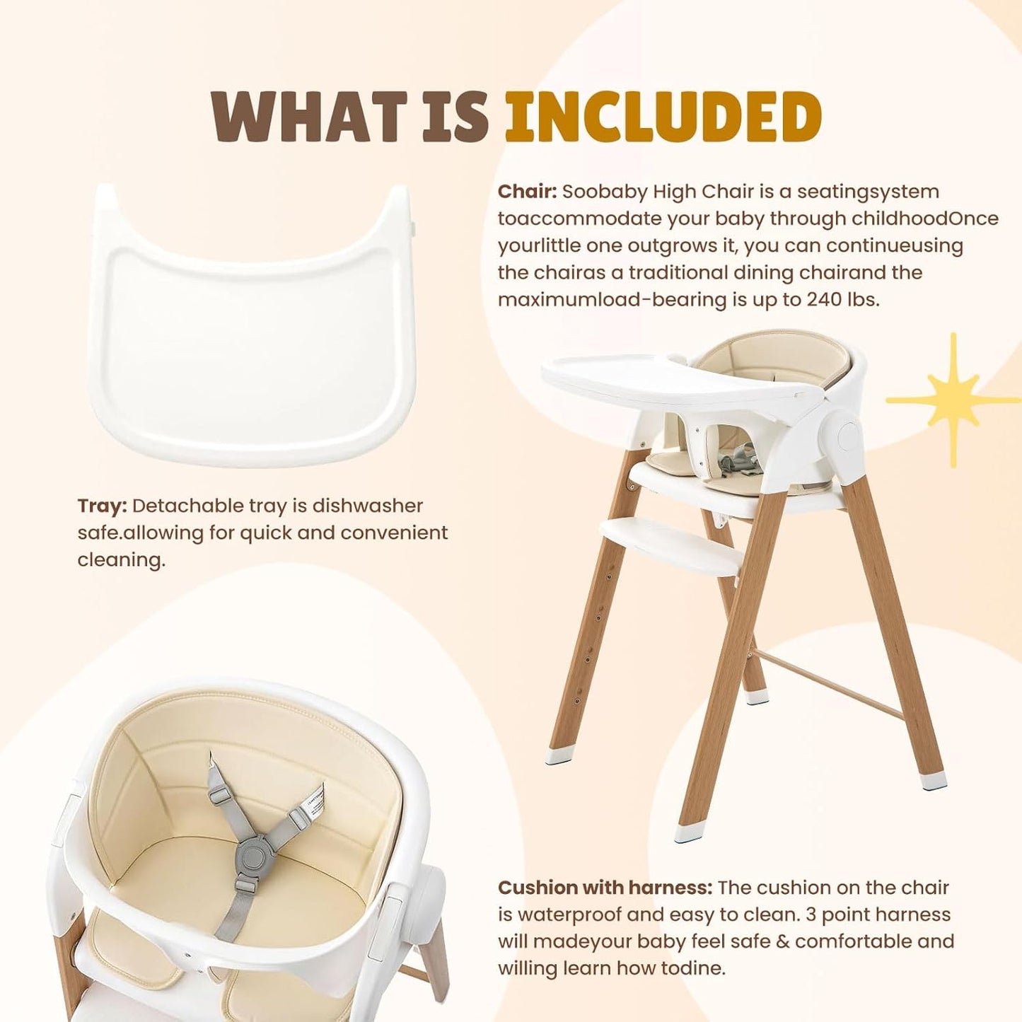 🪑 5-in-1 Convertible High Chair | Grows to Adult Chair | 210 lbs Cap.