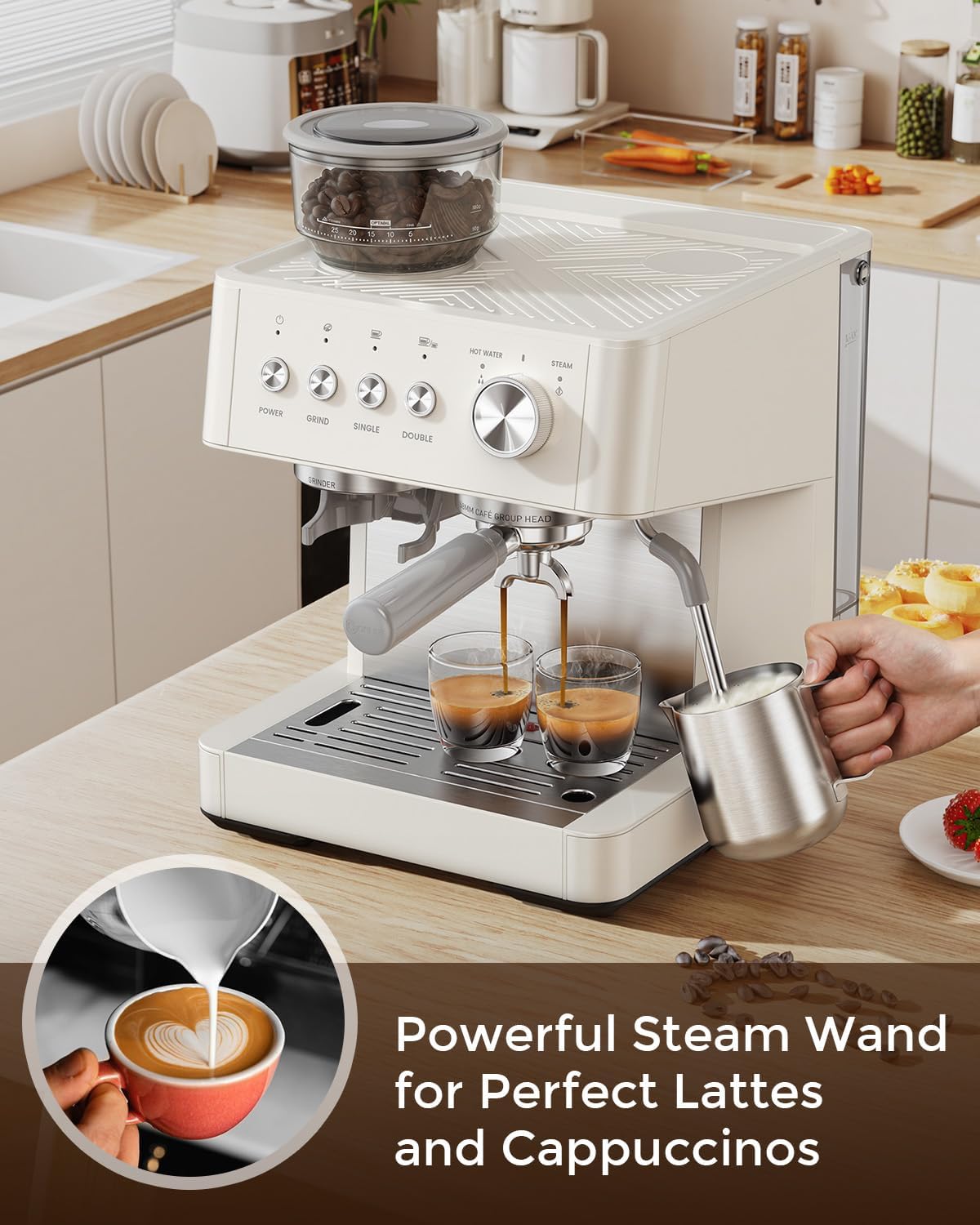 ☕ 20 Bar Espresso Machine | Built-in Grinder | Anti-Clog