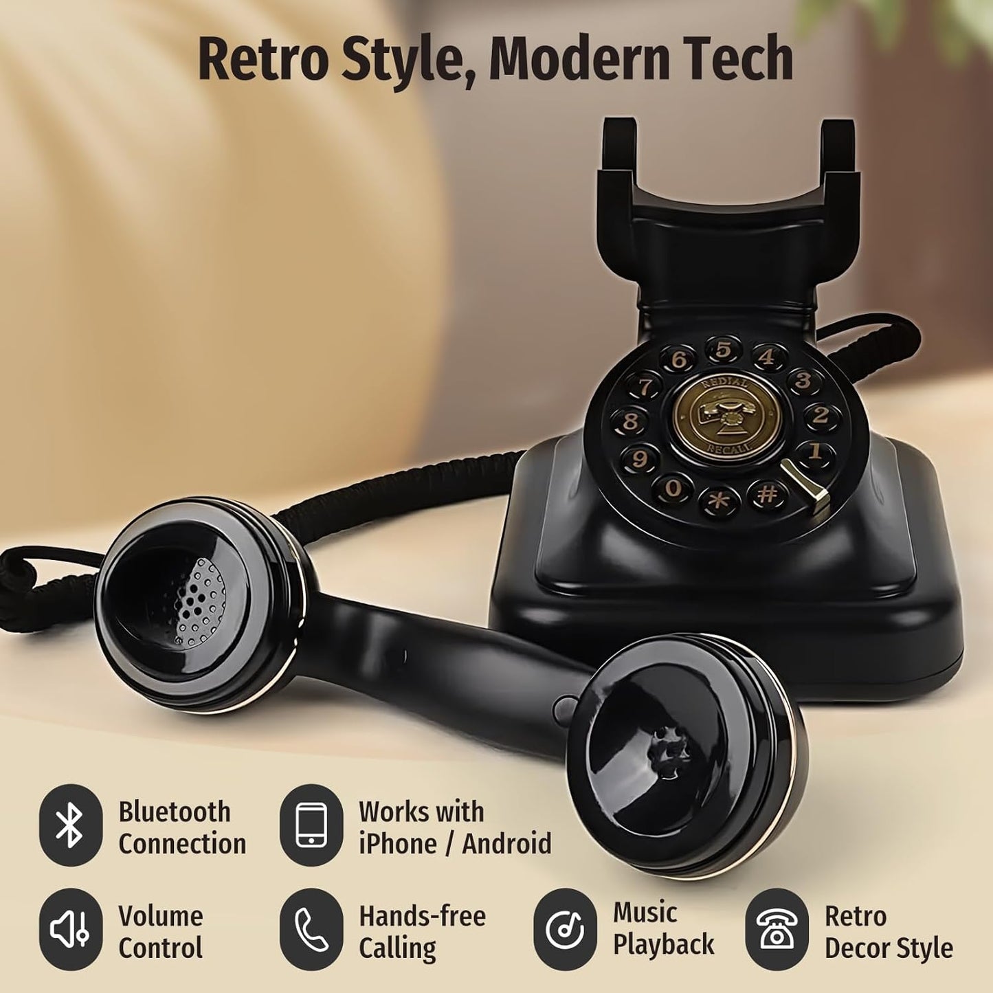 ☎️Bluetooth Retro Phone – Cordless Landline Style