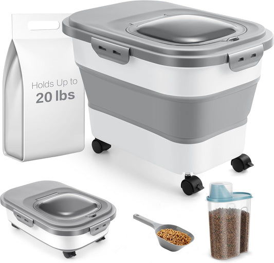 🐾 Collapsible Dog Food Container – With Casters, Scoop & Small Pet Food Container