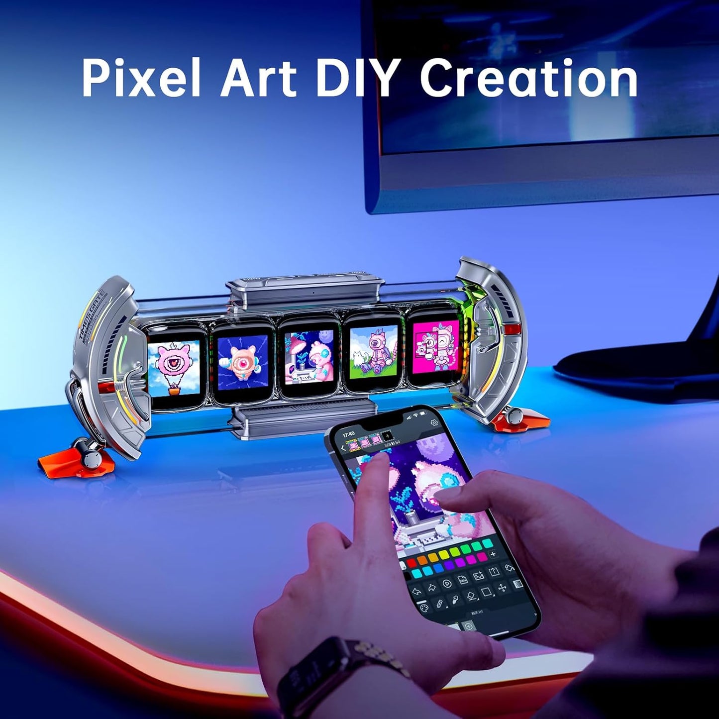 🖼️ Pixel Art Info Display | 5× IPS Screens | WiFi | APP Control | Desk Decor