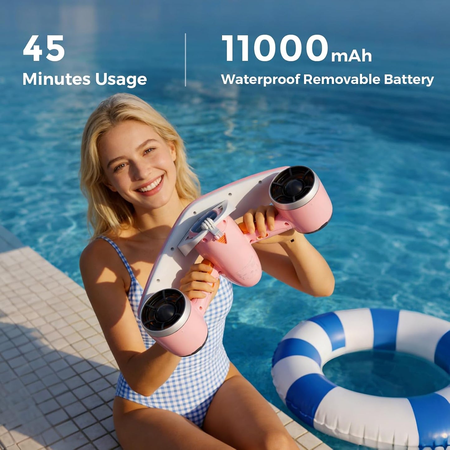 🚀 Underwater Scooter with Camera Mount – Dual Motors, 22 lbf Thrust, 45 Min Runtime, 131ft Waterproof