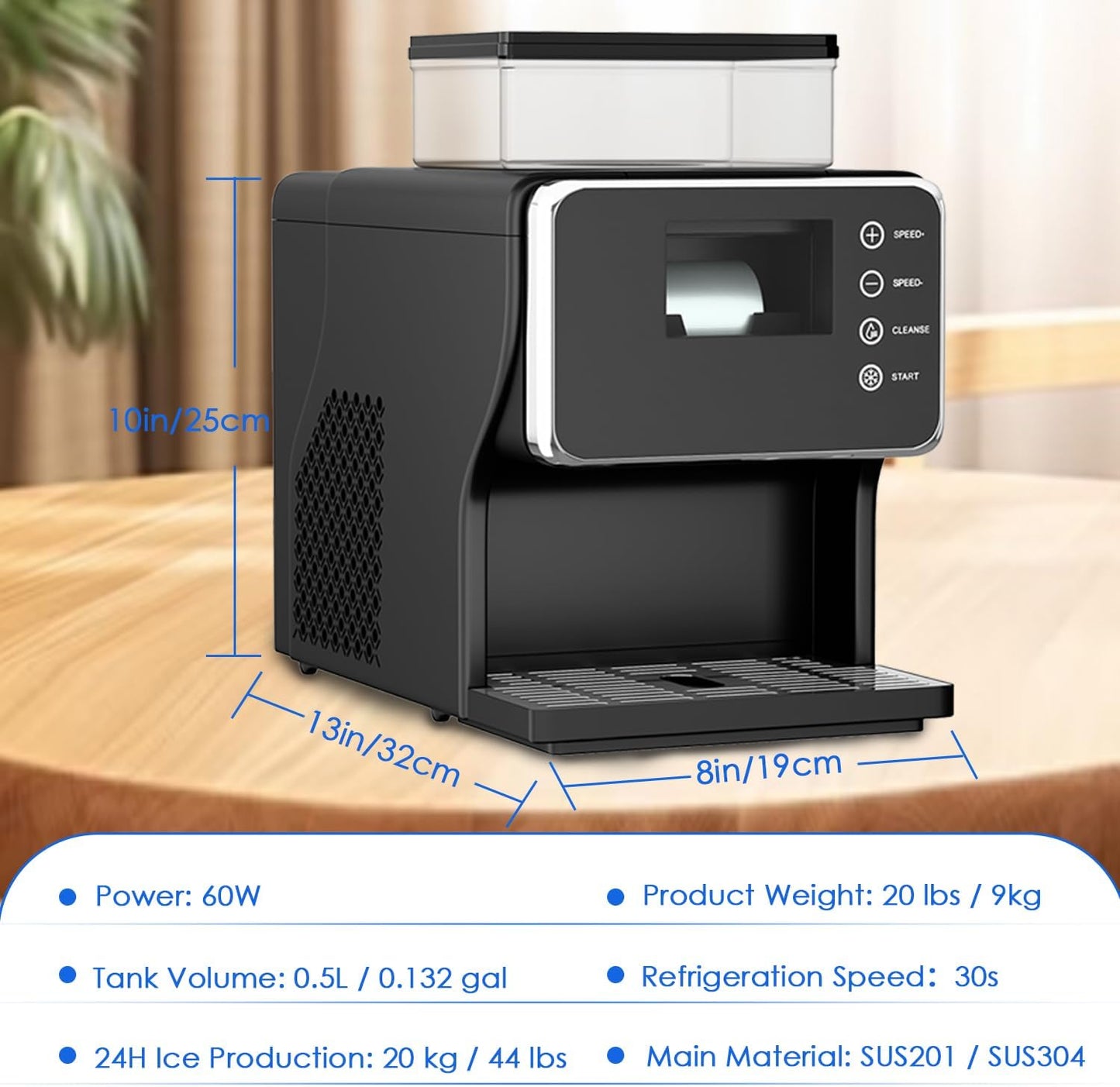 ❄️ Portable Shaved Ice Maker | 44 lbs/Day | Stainless Steel | Fast Cooling