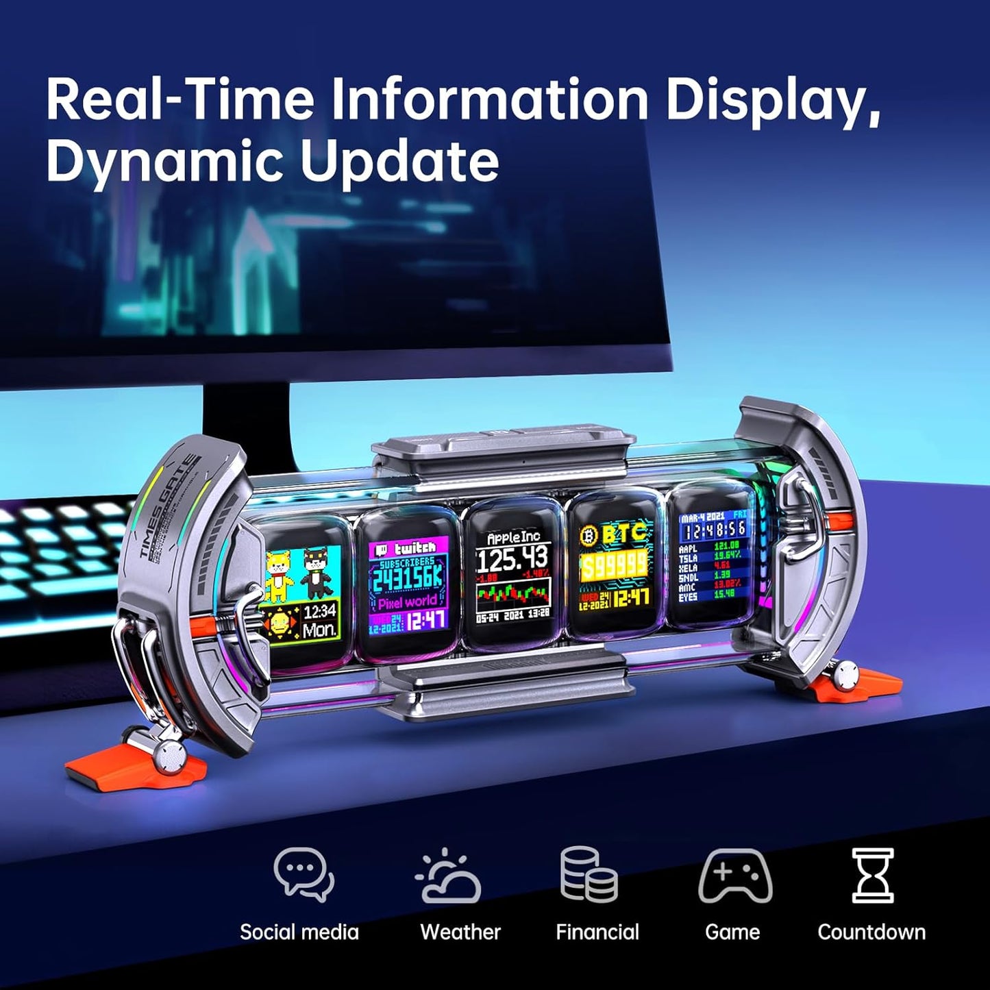 🖼️ Pixel Art Info Display | 5× IPS Screens | WiFi | APP Control | Desk Decor