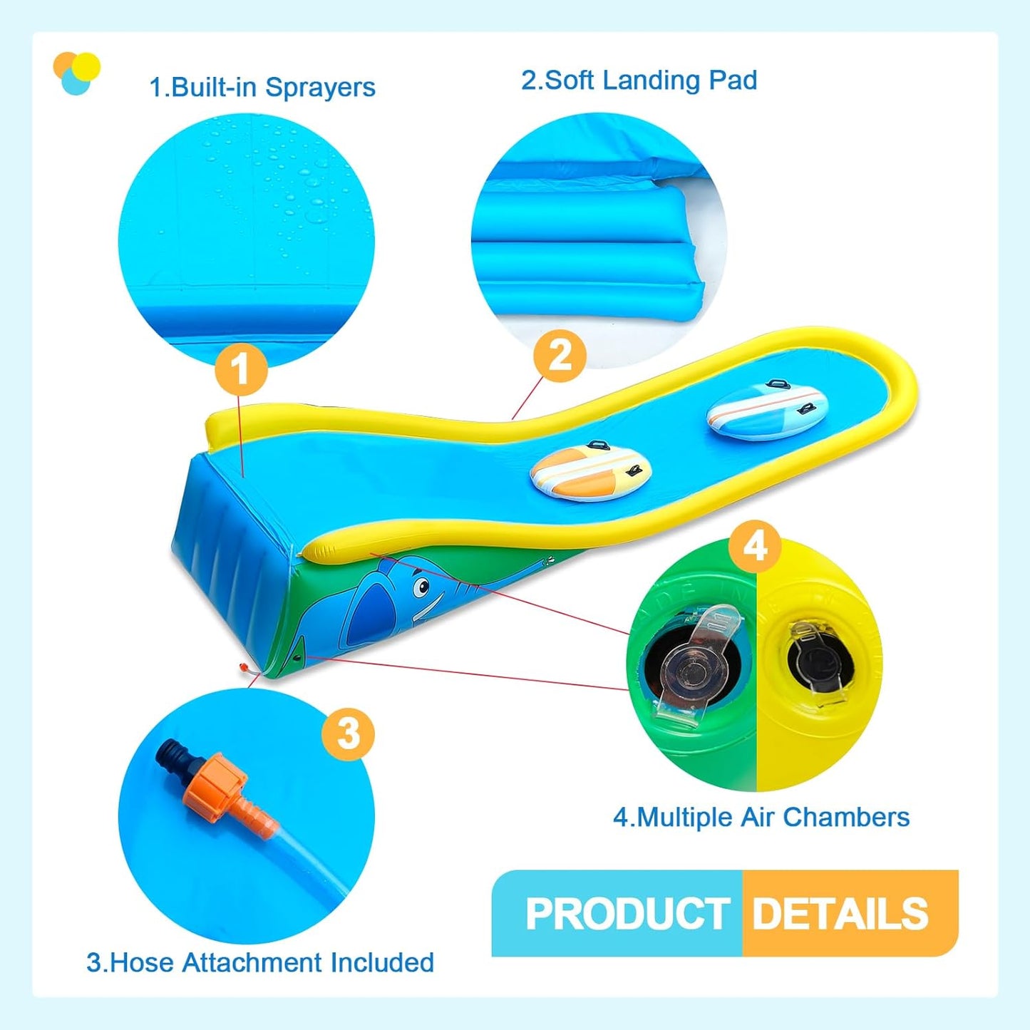 🌊 15FT Inflatable Water Slide | 2 Surf Riders | Built‑In Sprinkler | Backyard Fun