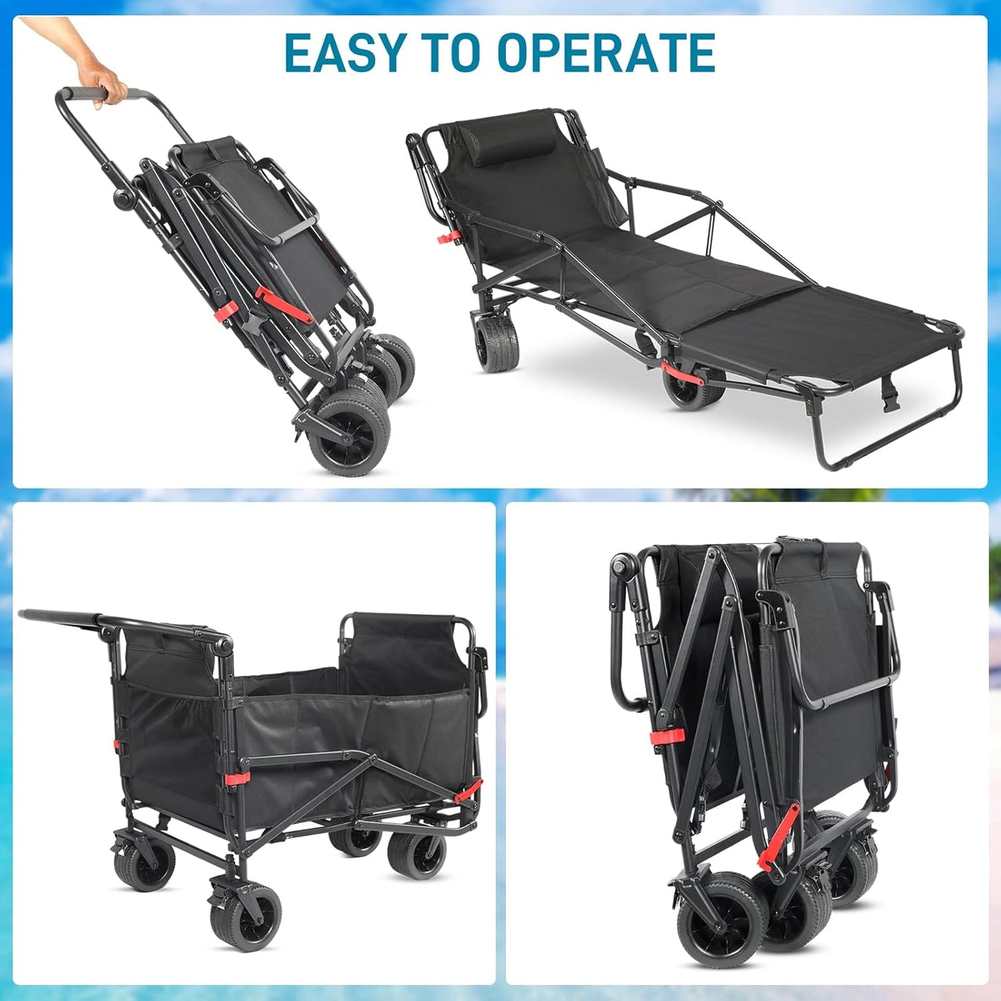 🛒 2-in-1 Folding Wagon & Beach Chair | 650 lbs Capacity | All‑Terrain Wheels