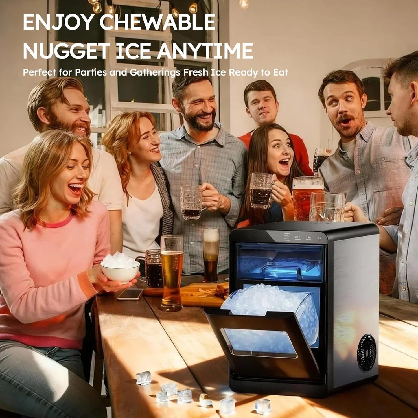 🧊 44 lbs Nugget Ice Maker | Ready in 5 Min | Self‑Cleaning | Low Noise