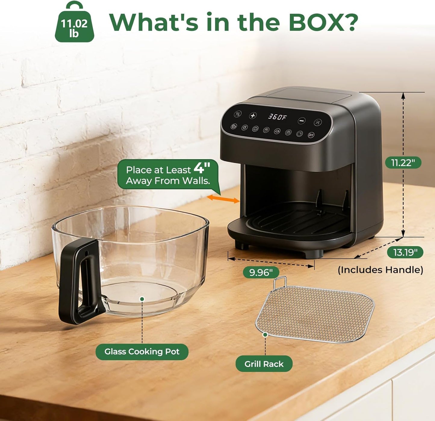 🍟 5Qt Glass Air Fryer | Pure Borosilicate Basket | 8 Smart Presets | Dishwasher Safe