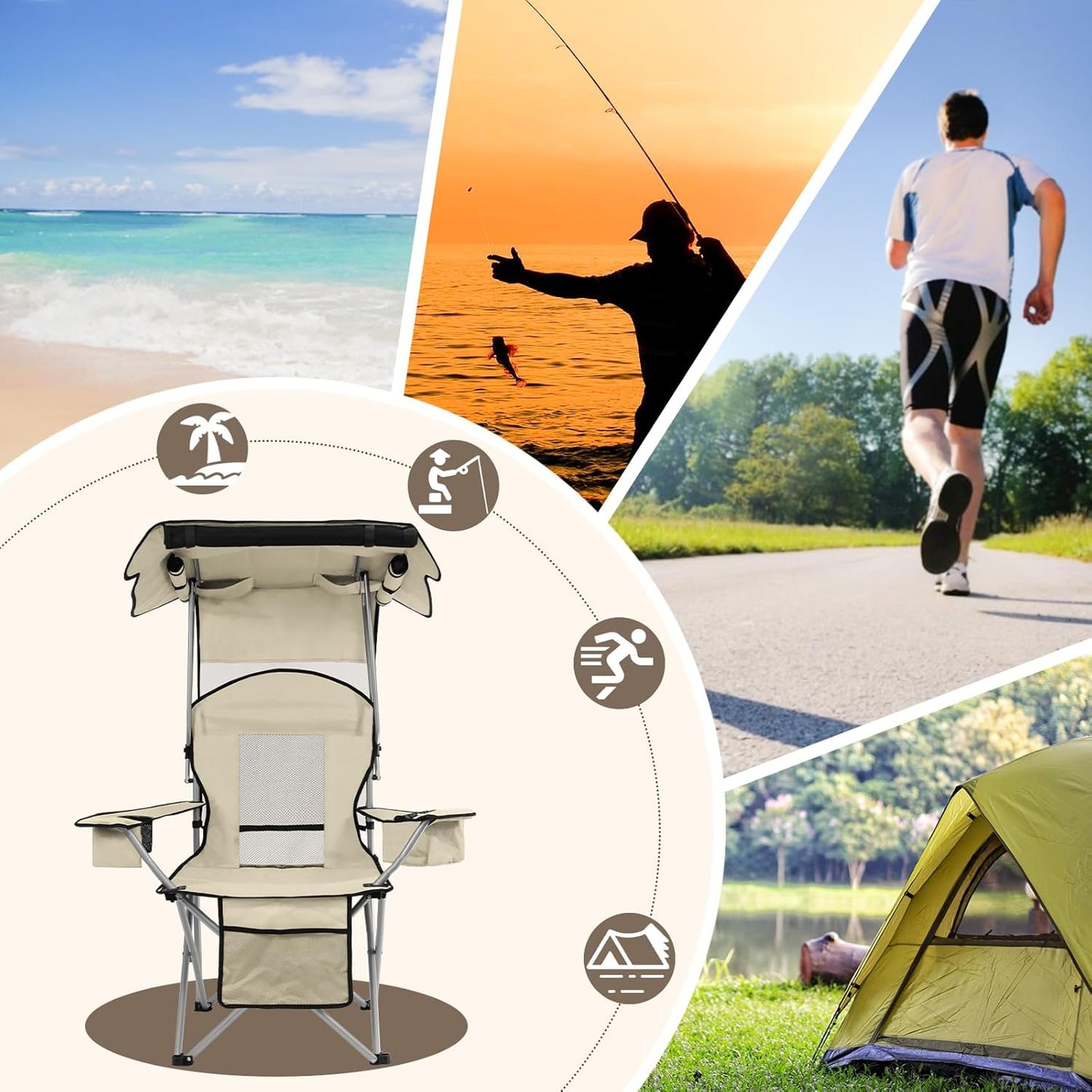 ⛱️ Portable Folding Camping Beach Chair with Canopy Shade