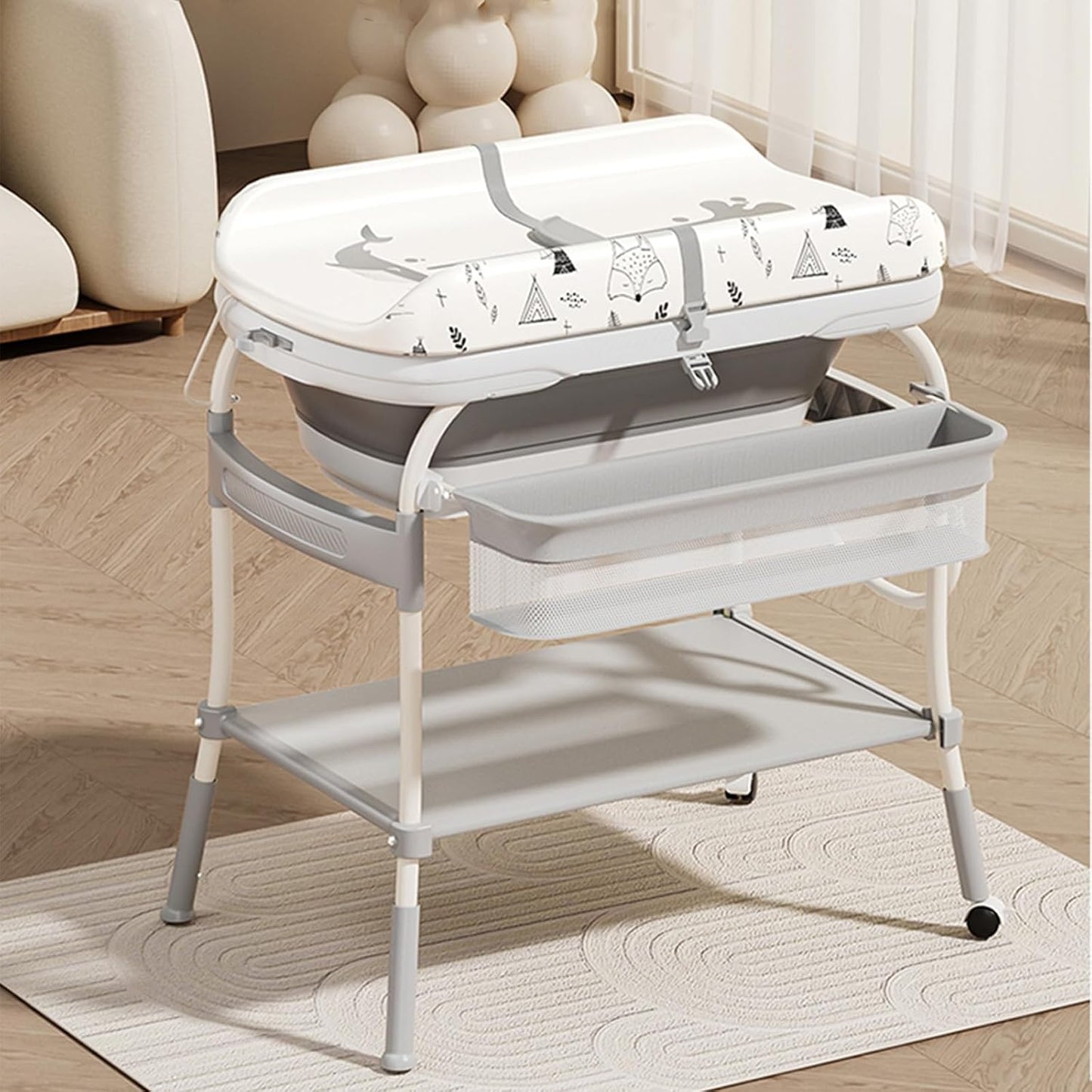 🛀 2-in-1 Baby Bathtub & Changing Station | Lockable Wheels | Storage Tray | Space-Saving
