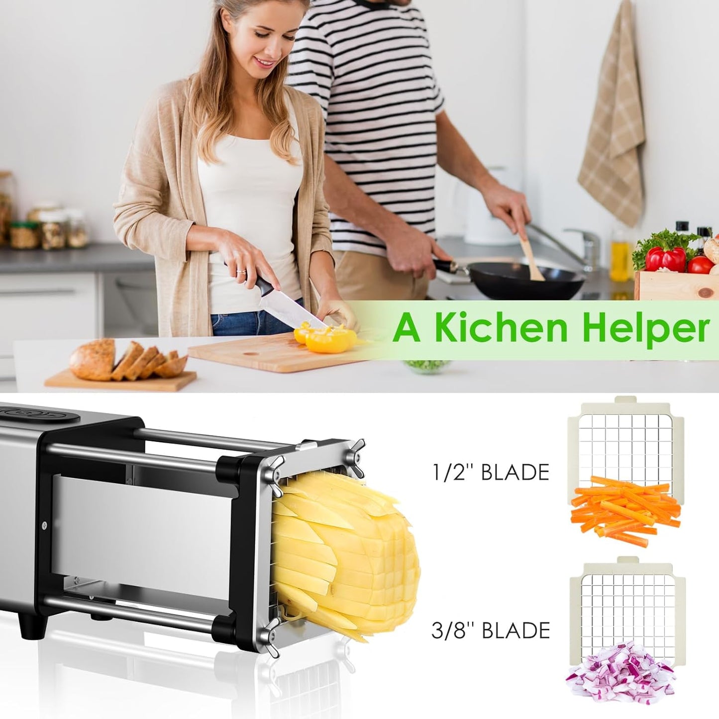 ⚡ Electric French Fry Cutter | 1/2" & 3/8" Blades | Stainless Steel