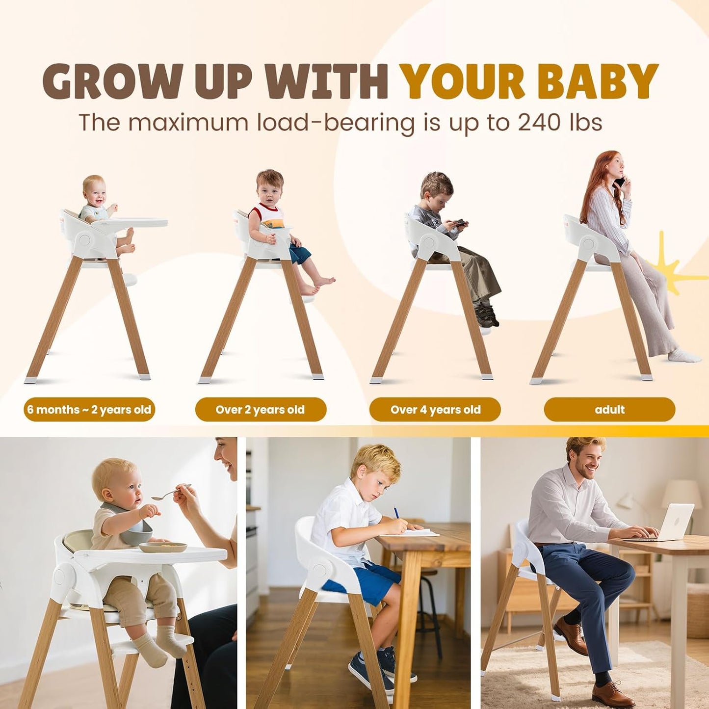 🪑 5-in-1 Convertible High Chair | Grows to Adult Chair | 210 lbs Cap.