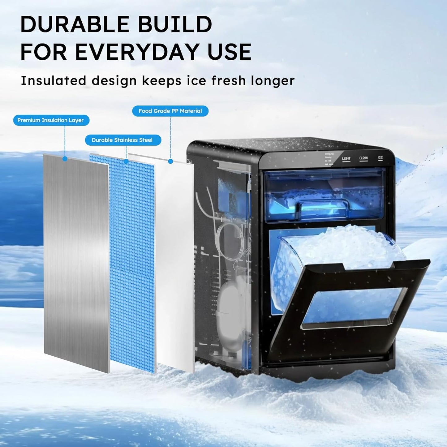 🧊 44 lbs Nugget Ice Maker | Ready in 5 Min | Self‑Cleaning | Low Noise