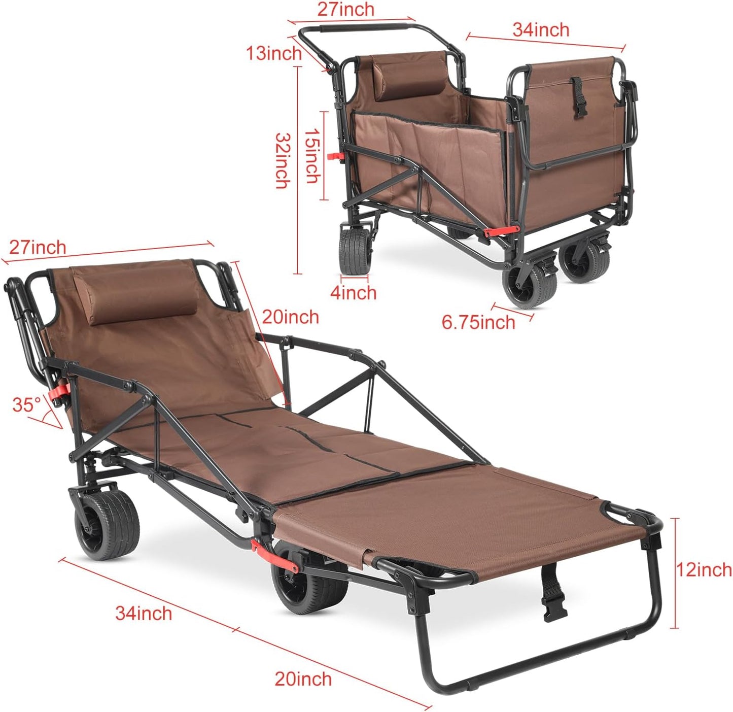 🛒 2-in-1 Folding Wagon & Beach Chair | 650 lbs Capacity | All‑Terrain Wheels