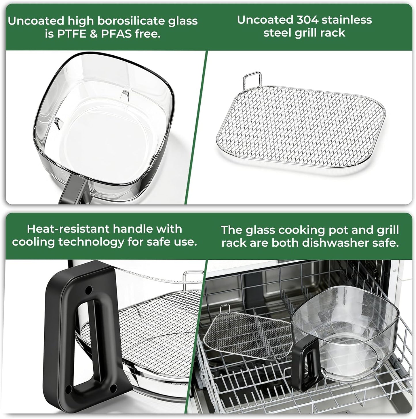🍟 5Qt Glass Air Fryer | Pure Borosilicate Basket | 8 Smart Presets | Dishwasher Safe