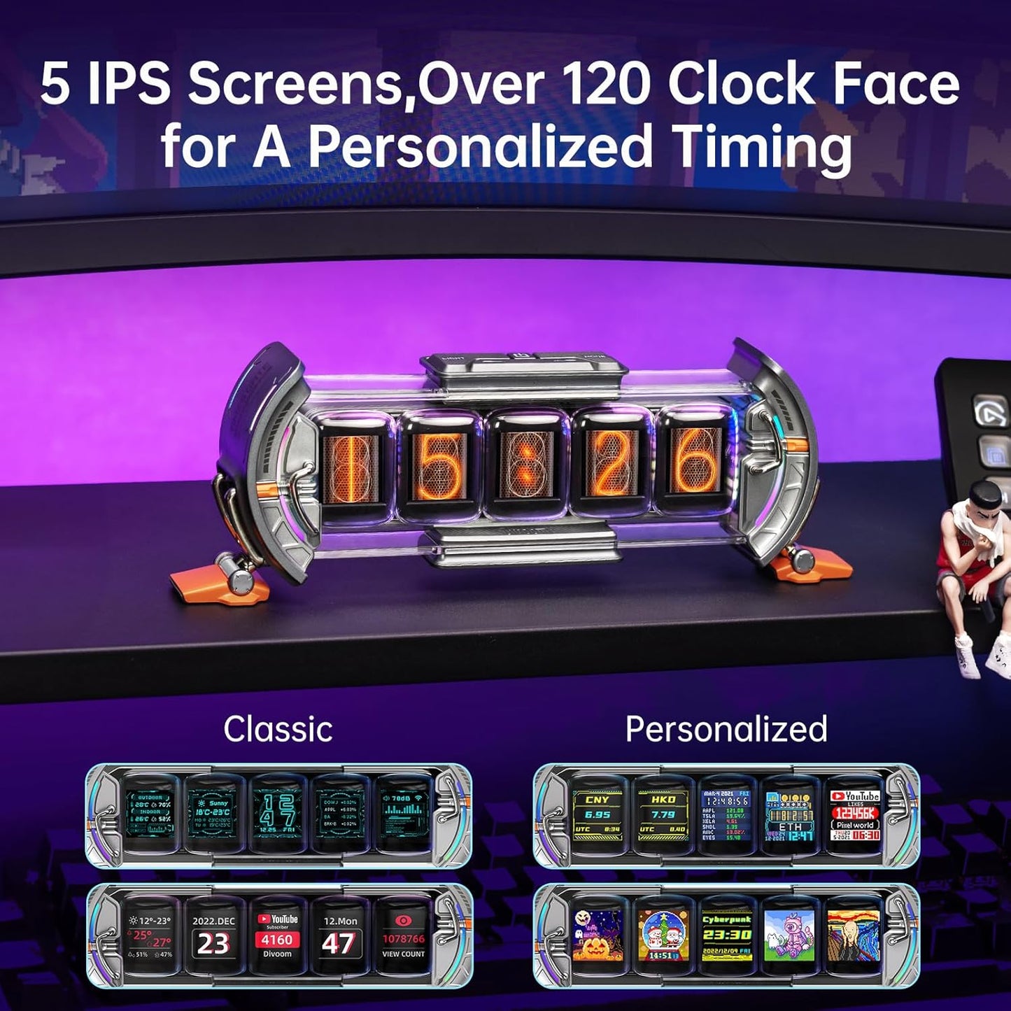 🖼️ Pixel Art Info Display | 5× IPS Screens | WiFi | APP Control | Desk Decor