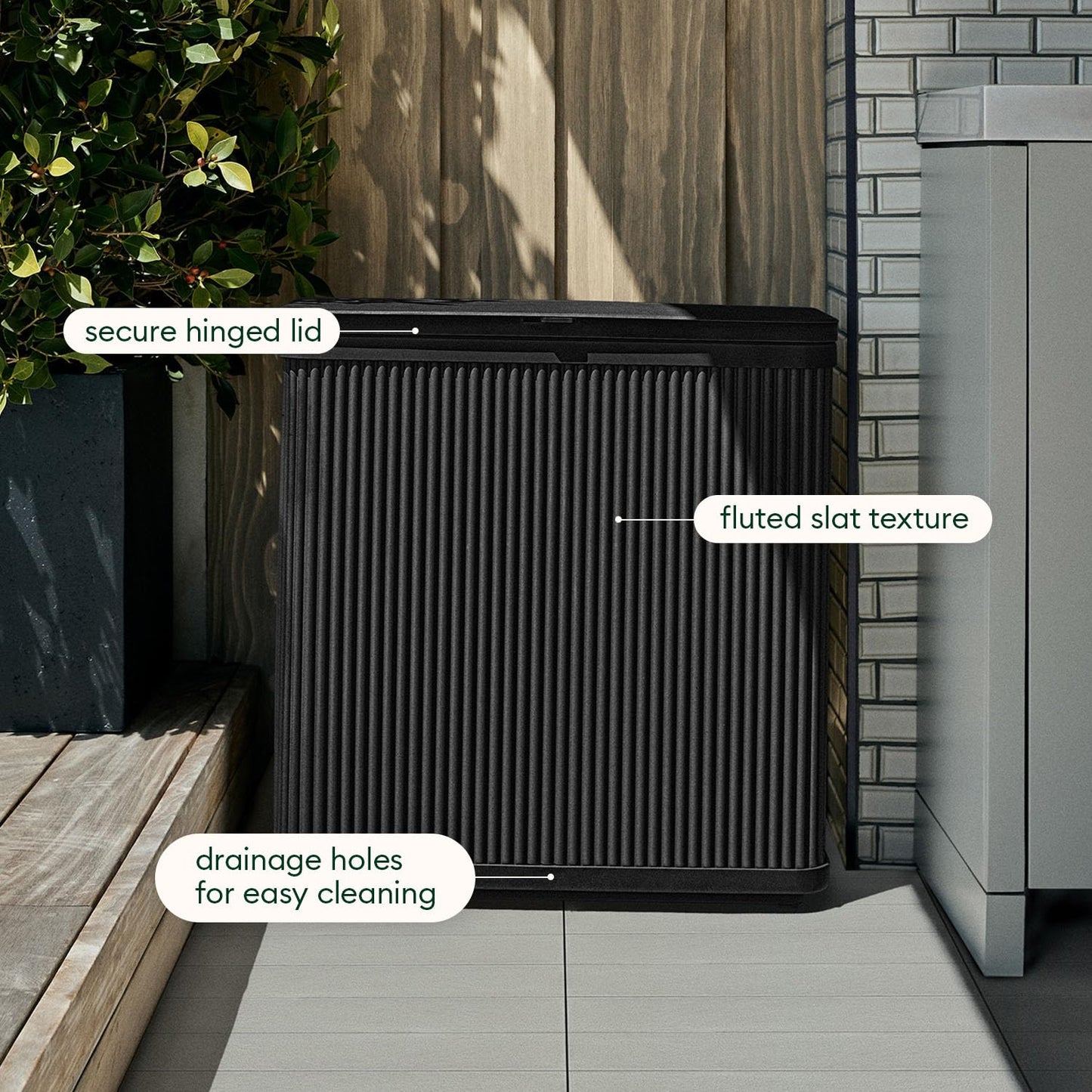 🗑️ Outdoor Trash Can with Lid, Modern Design for Patio, Pool & Backyard