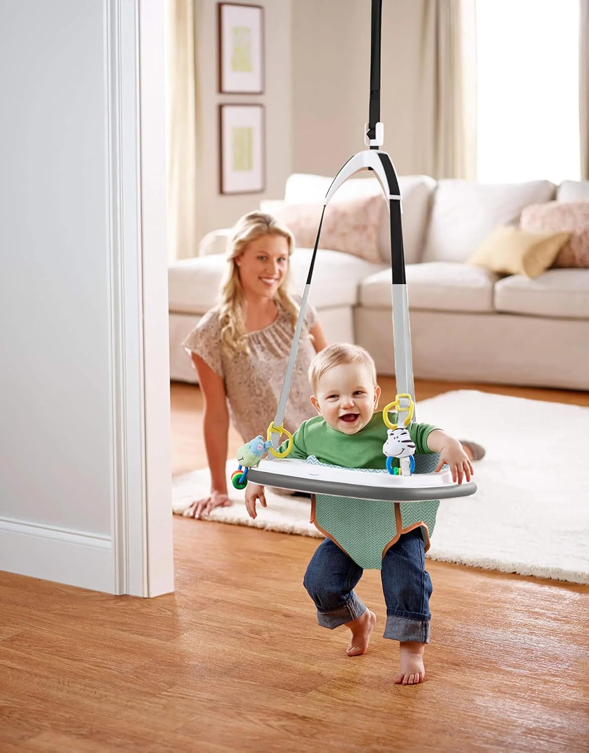 🚪 Doorway Bumper Jumper | Adjustable Height | Machine‑Washable Seat | Play Tray