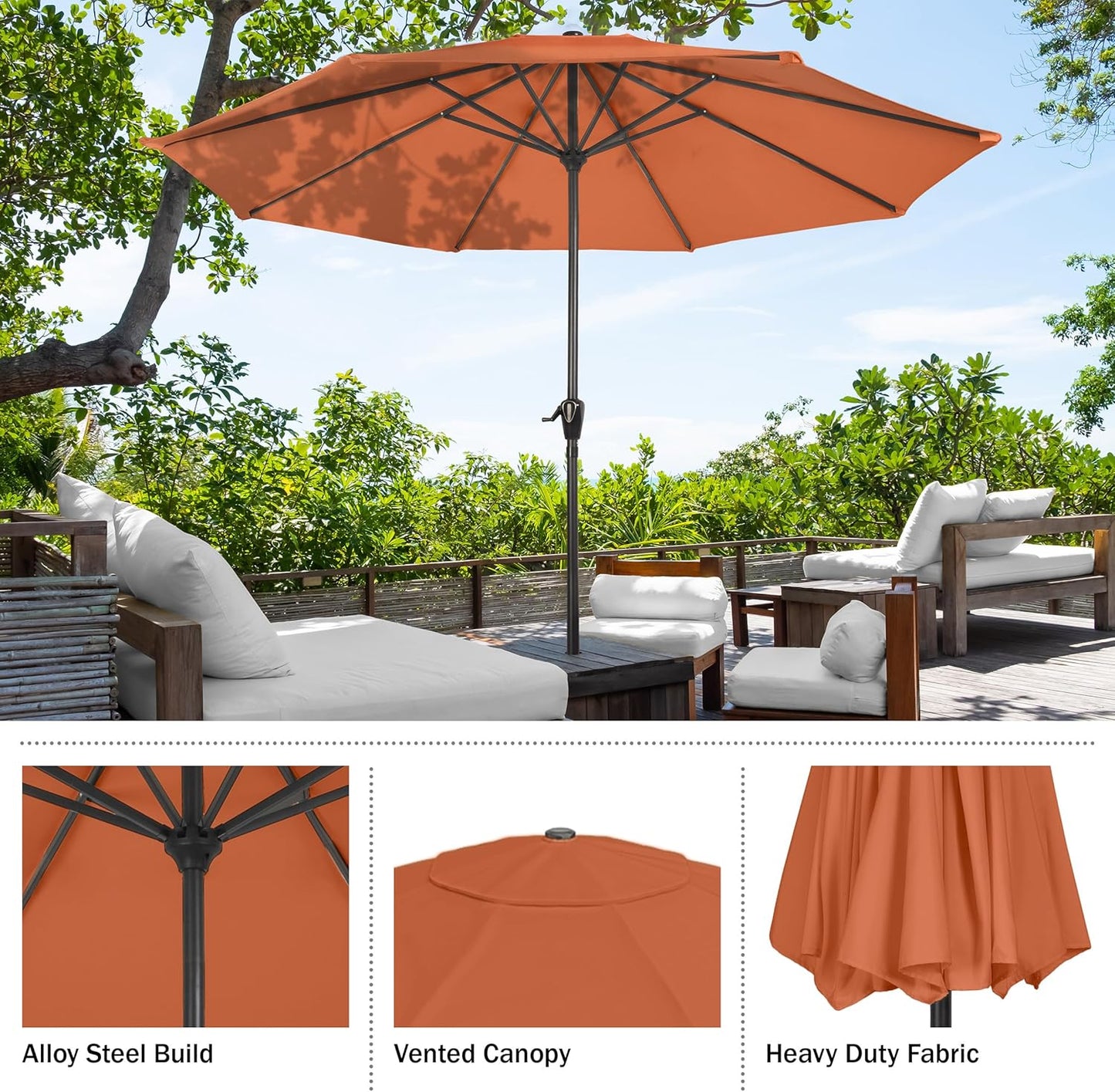 ☂️ 9ft Round Patio Umbrella | Easy Crank | Vented Canopy | Orange