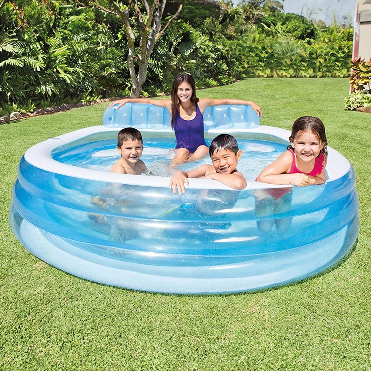 🏊 Inflatable Pool with Backrest | 229cm Diameter | Thick PVC | Portable